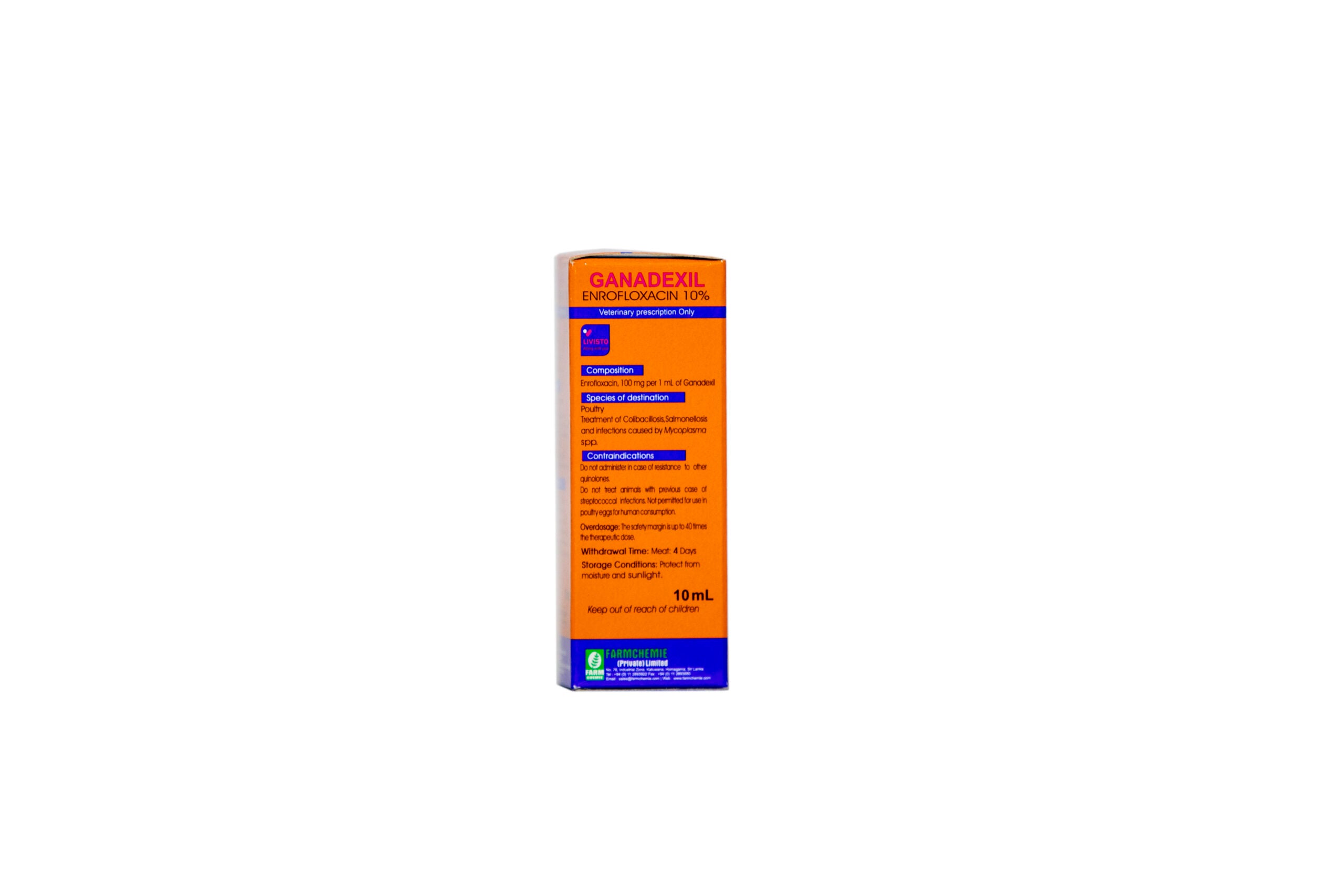 Ganadexil 10ML I Treatment for bacterail infections I Treatment for Esbericbia coli I Treatment for Salmonella spp I treatment for Mycoplasma spp